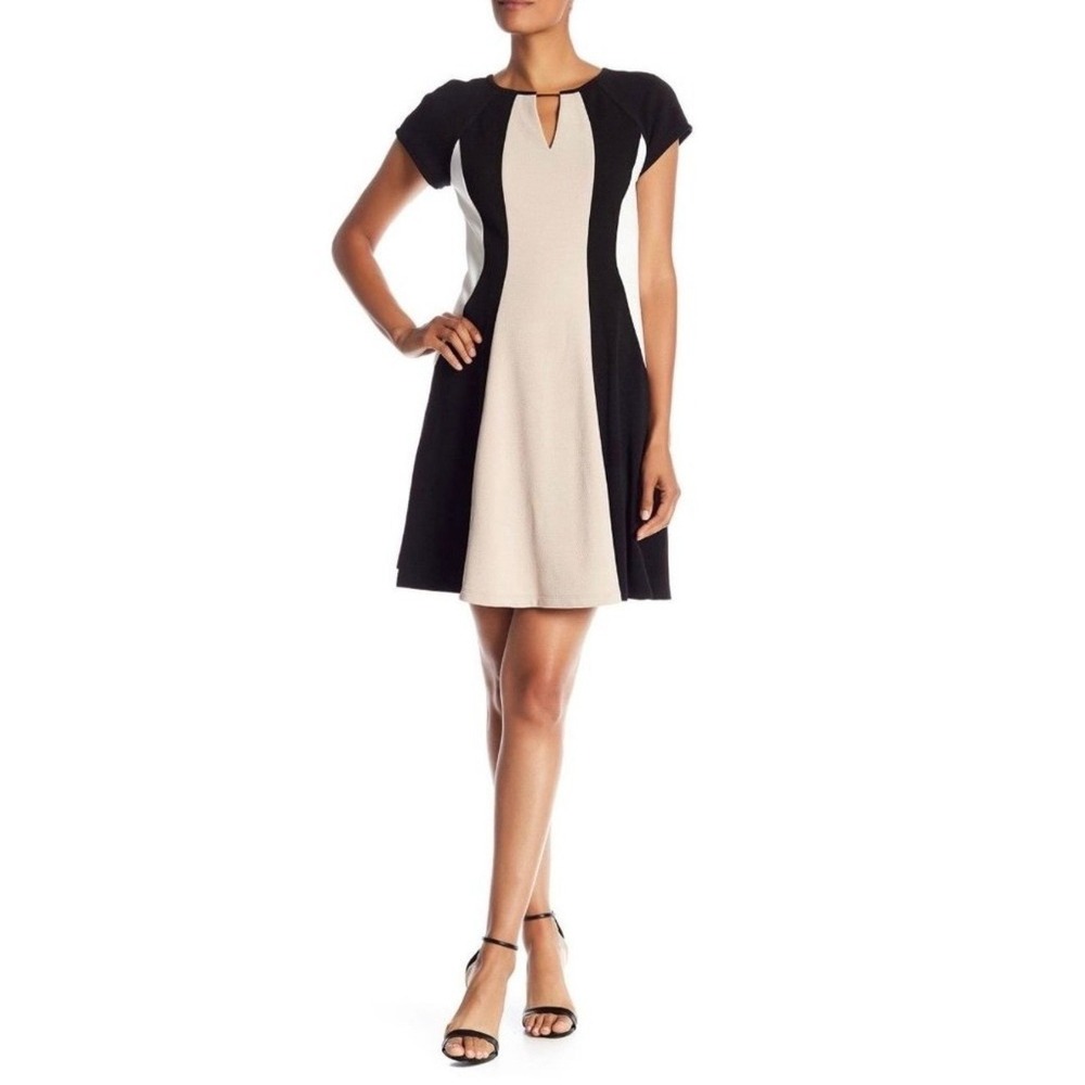Sandra‎ Darren Colorblock Dress Womens 8 Black Beige White NWT Office Career